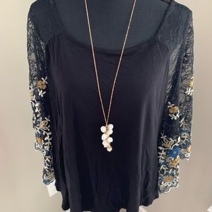 Anthropologie Floral Lace Sleeve Top